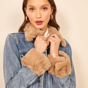 Reformation denim faux camel fur jacket New Aussie Jacket
